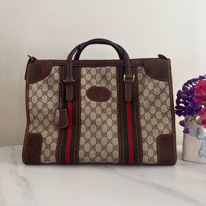 Vintage Gucci 1970s GG Supreme Web Sherry Line Doctor Weekender Bag